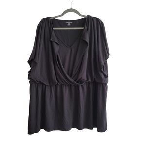 Lane Bryant Black V-Neck Short Sleeve Modal Stretch Blouse Shirt